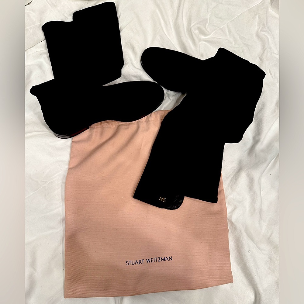 Stuart Weitzman Black Boots with Pink Dust Bag
